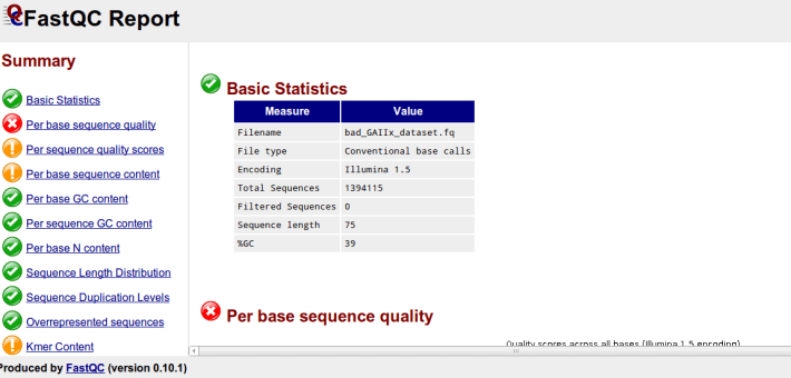 The html report from fastqc, this is for the 'bad data-set' Image